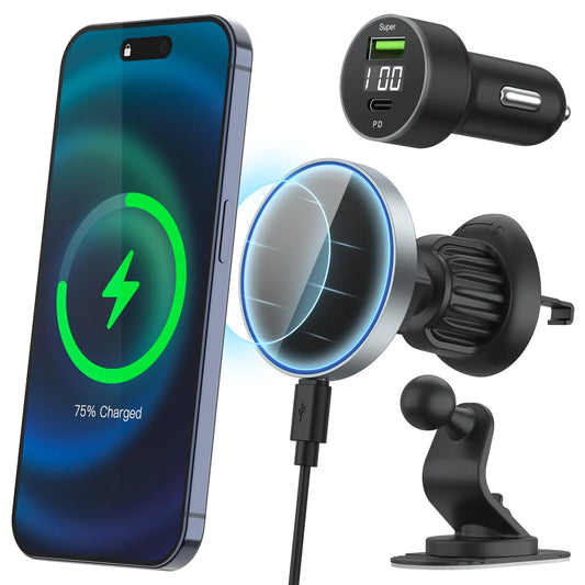 Vancle for Magsafe Car Mount Charger 15W Fast Charging Magnetic Wireless Car Charger Air Vent/Dashboard Phone Holder Mount for iPhone 15/14/13/12